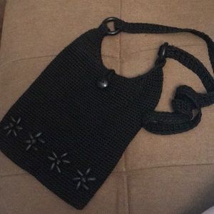 Crochet crossbody bag in black